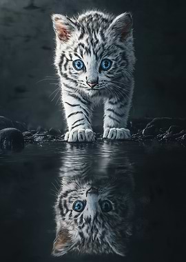 White Tiger Cat Reflection