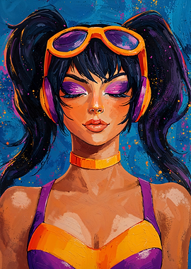 Woman with Headphones and Sunglasses