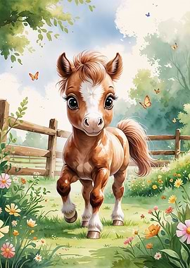 Cute Foal in Meadow Watercolor