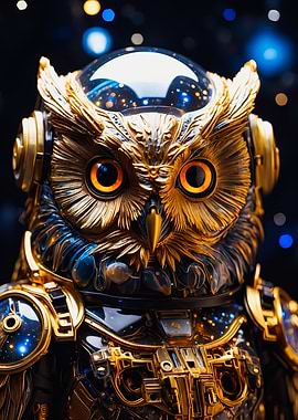 Golden Owl Astronaut Statue