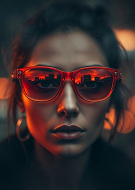 City Reflections: The Fire Within | Woman in Red Sunglasses