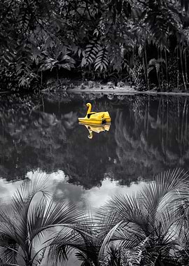 Yellow Swan Boat on Calm Lake