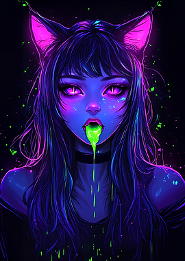 Neon Cat Girl with Slime