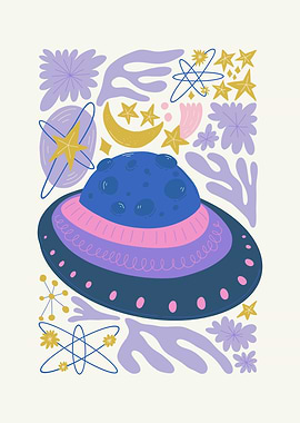 UFO with Stars and Flowers