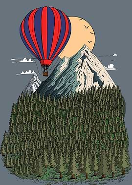 Hot Air Balloon Over Mountains