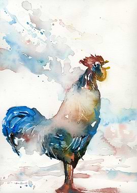 Watercolor Colorful Rooster