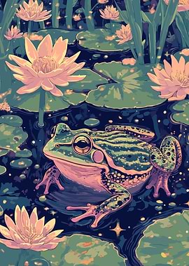 Frog in a Pond Vintage Minimalist Art