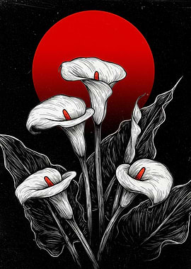Calla Lilies Under Red Moon