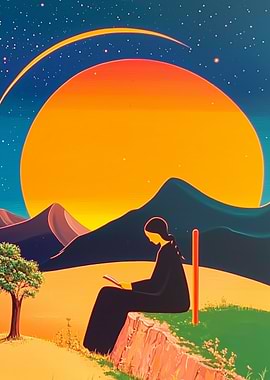 Woman Reading Under a Giant Sun