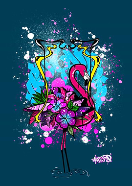 Pink Flamingo Graffiti Art-Tropical Urban Art