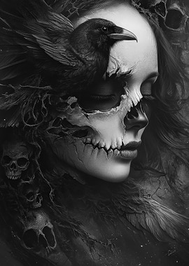 Crow Skulls Gothic Woman
