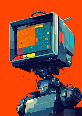 Retro TV Robot Minimalist Art