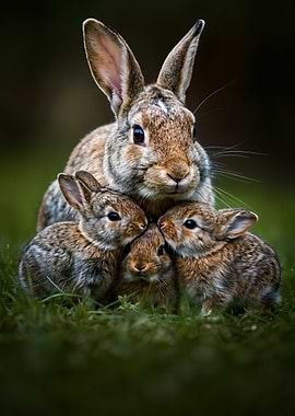 Mother Rabbit with Bunnies