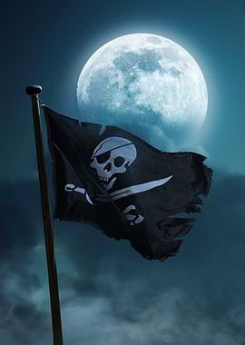 Pirate Flag Under Full Moon