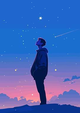 Inspirational Man Under Stars Minimalist Art