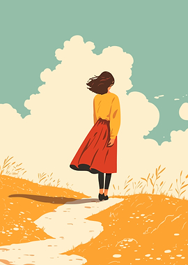 Girl Autumn Winds Minimalist Art