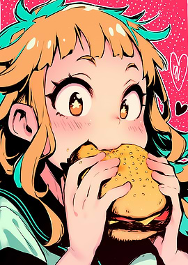 Anime Girl Eating Burger