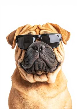 Chinese Shar Pei Dog Wearing Sunglasses