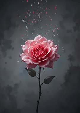 Pink Rose with Falling Petals