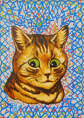 Louis Wain Cat Painting Blue