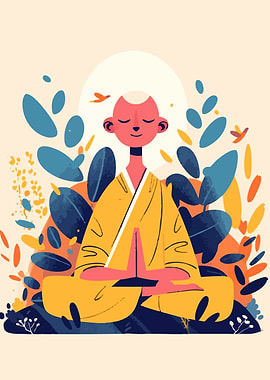 Monk in Meditation Minimalist Art