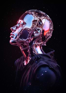 Posthuman Dreams - Chrome Surreal Portrait