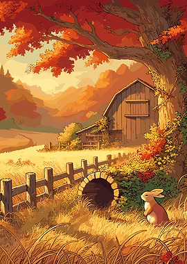 Autumn Farm with Rabbit
