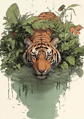 Tiger in Jungle Water