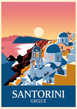 Santorini Greece Travel Poster