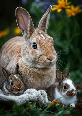 Mother Rabbit with Kittens