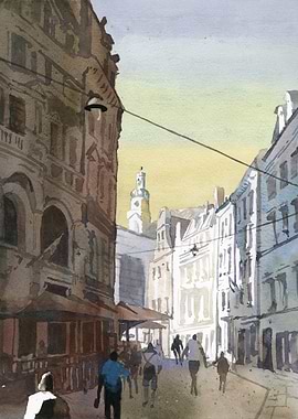 Riga Latvia Cityscape Watercolor