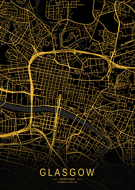 Golden Glasgow City Map
