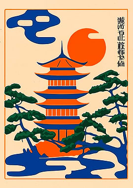 Japanese Pagoda Sunset