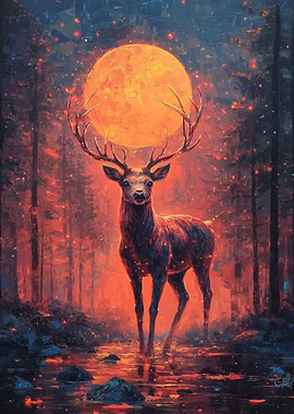 Stag Under Blood Moon