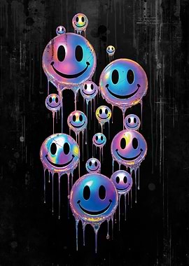 Dripping Holographic Smileys - Trippy Nostalgia