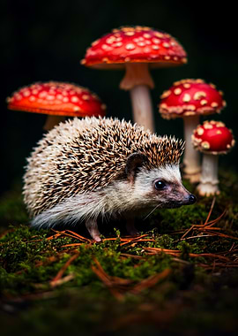 Hedgehog and Mushrooms