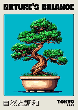 Bonsai Tree Pixel Art' Poster, picture, metal print, paint