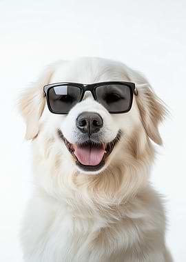 Kuvasz Dog Wearing Sunglasses