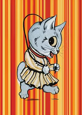 Louis Wain Cat in Dress with Jump Rope