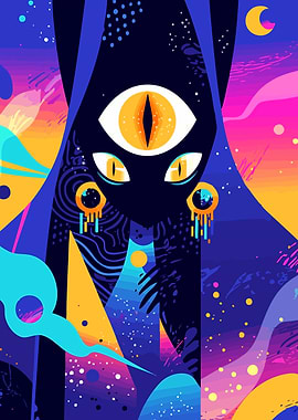 Surreal Cosmic Eye Alien Creature Minimalist Art