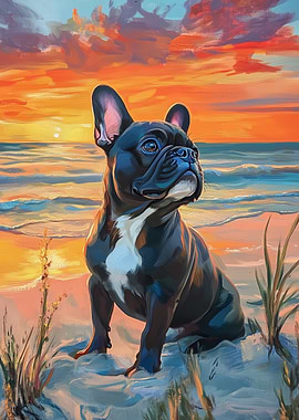 French Bulldog Beach Sunset