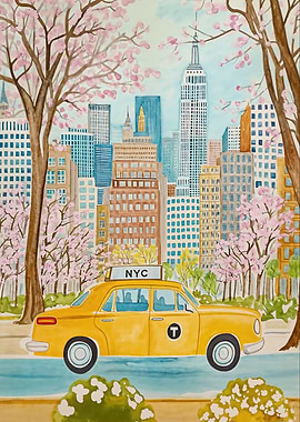 NYC New York Taxi Watercolor