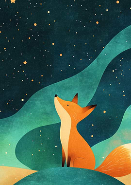 Cute Fox Gazing at Stars