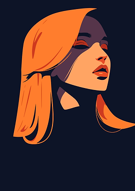 Neo-Noir Ginger Woman Portrait Minimalist Art