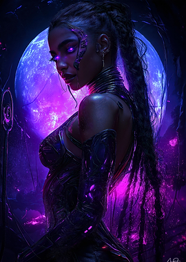 Cyberpunk Woman with Moon