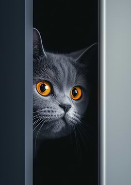 Curious British Shorthair Cat Peeking