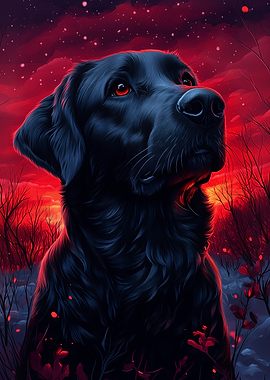 Black Labrador Red Sunset