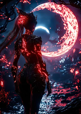 Fiery Demoness Under Crimson Moon