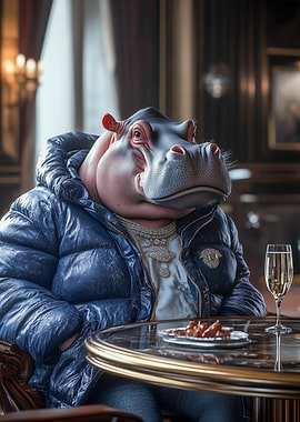 Hipster Hippo in a Cafe