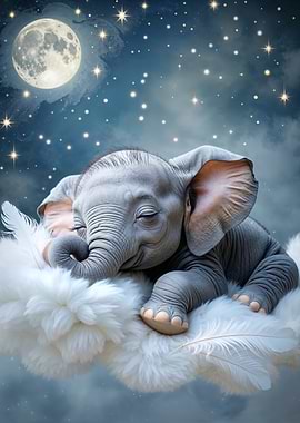Sleeping Baby Elephant on Cloud